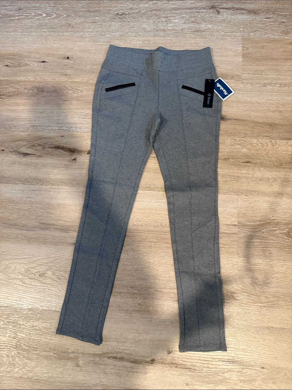 Ci Sono Gray Ponte Leggings with Black Faux Zip Trim